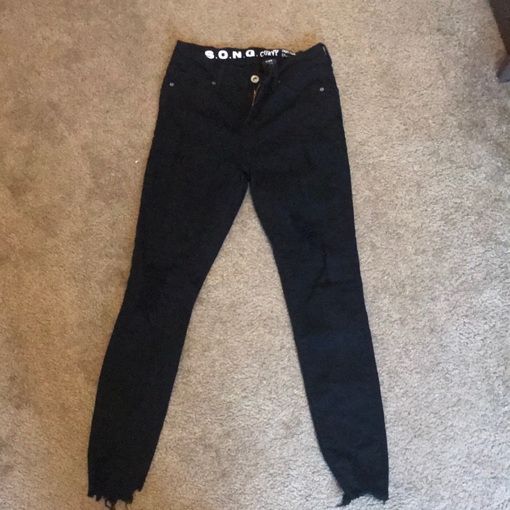 high waisted black ripped skinny jeans